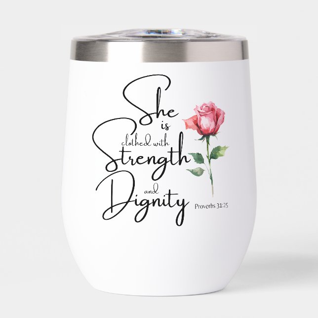 Proverbs 31:25 She is clothed Bible Verse Flower (Front)