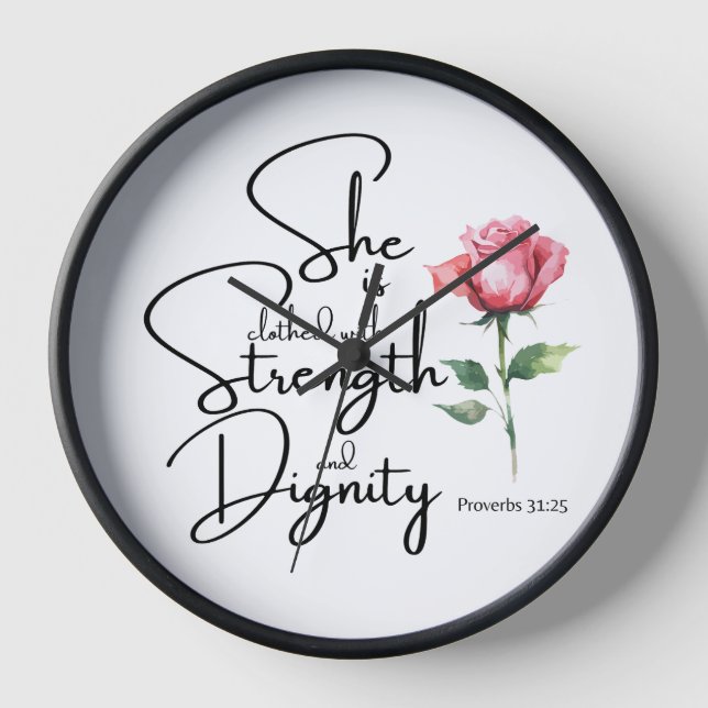 Proverbs 31:25 She is clothed Bible Verse Flower Clock (Front)