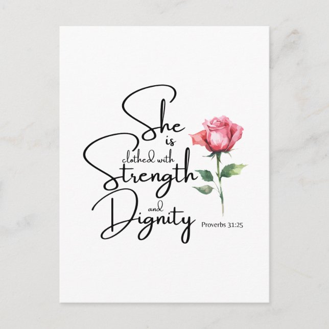Proverbs 31:25 She is clothed Bible Verse Flower Postcard (Front)