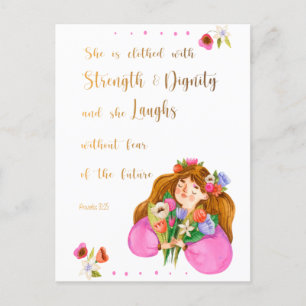 Proverbs 31:25 She is clothed with strength  Postcard
