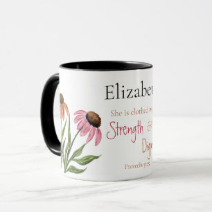 Proverbs 31:25 Strength and Dignity Floral Faith Mug