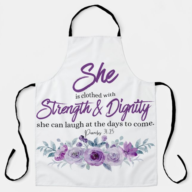 Proverbs 31:25 Strength and Dignity Purple Flower  Apron (Front)