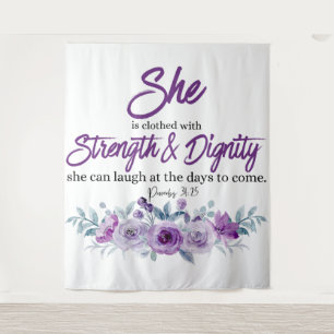 Proverbs 31:25 Strength and Dignity Purple Flower  Tapestry