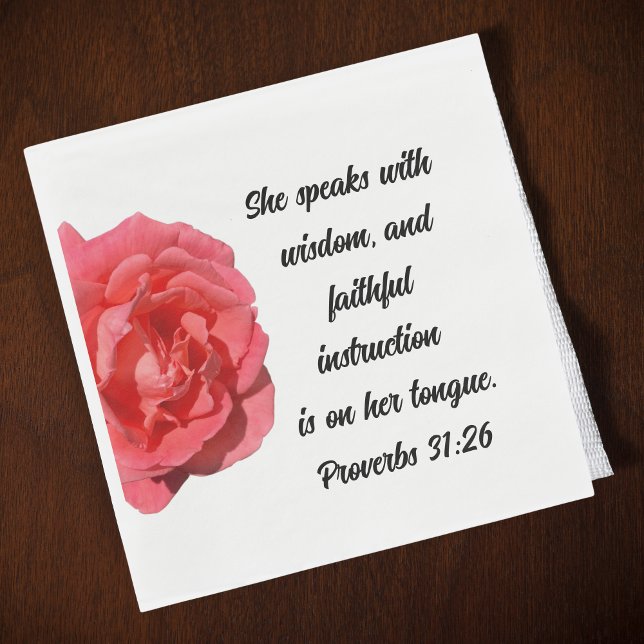 Proverbs 31:26 Christian Teacher Retirement Rose Napkin (Creator Uploaded)