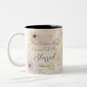 Proverbs 31:28 Bible Verse Christian Woman Floral Two-Tone Coffee Mug