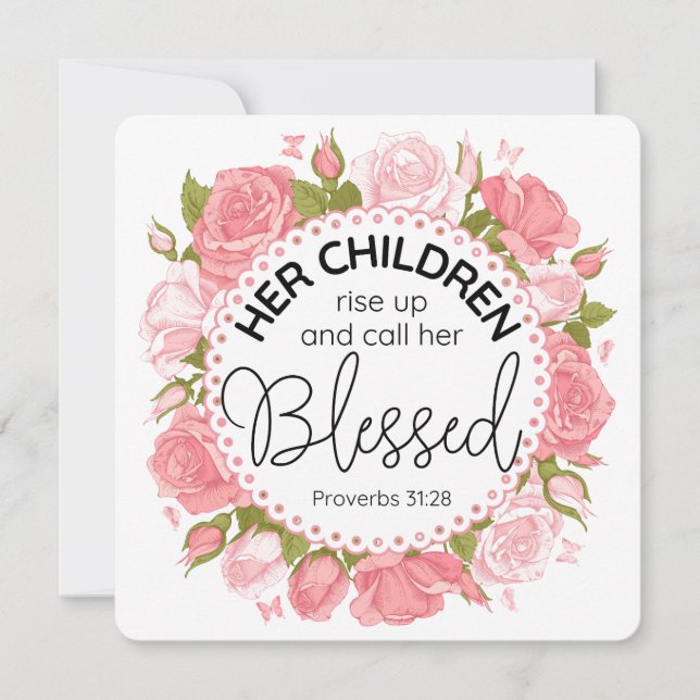 Proverbs 31:28 Mother's Day Scripture Pink Flowers Invitation (Front)