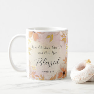 Proverbs 31:28 Orange Gold Fall Colored Floral Coffee Mug