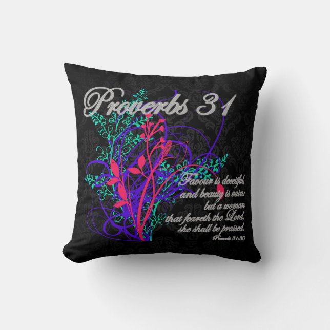 Proverbs 31 Bible Christian Women's Throw Pillow (Front)