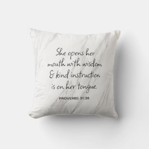 Proverbs 31 Bible Verse Marble Glam Photo Throw Pillow