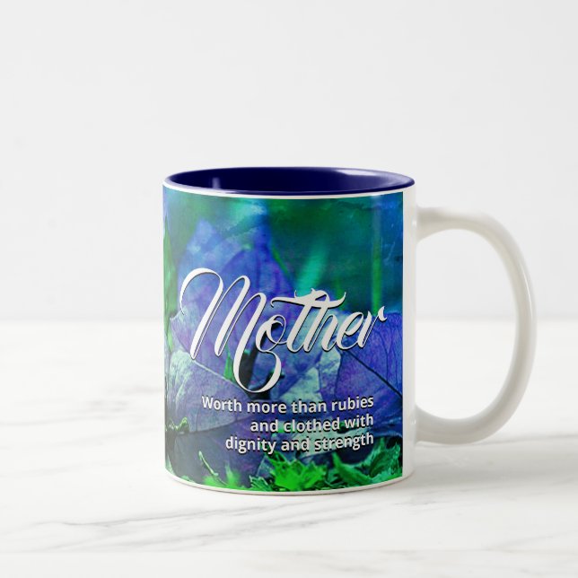 PROVERBS 31 Blue Floral Christian Mother's Day Two-Tone Coffee Mug (Right)