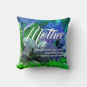 PROVERBS 31 Christian Blue Floral Mother's Day Throw Pillow