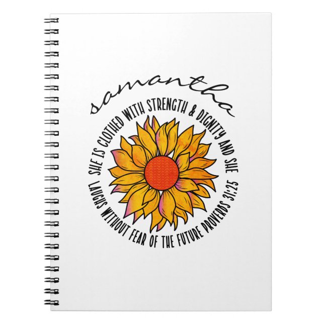 Proverbs 31 Cute sunflower scripture bible verse Notebook (Front)