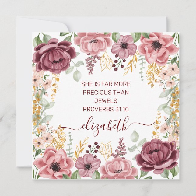 Proverbs 31 Elegant pastel pink flower flat card (Front)