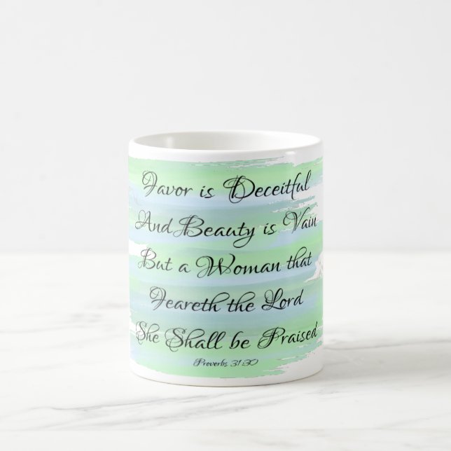 Proverbs 31 Godly Woman Blue Watercolor Quote Mug (Center)