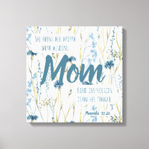 Proverbs 31 Mom Blue & Gold Flowers Canvas Print