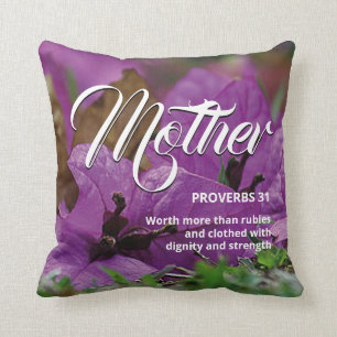 PROVERBS 31 MOTHER Christian Purple Floral Throw Pillow
