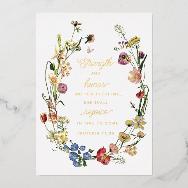 Proverbs 31 Wildflowers Foil Desk Print Foil Holiday Card (Front)