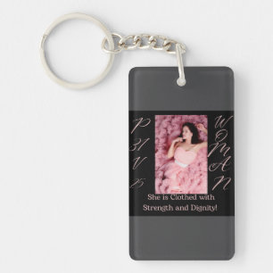 PROVERBS 31 WOMAN BLACK, PINK & GREY KEYCHAIN