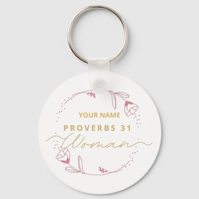 Proverbs 31 woman Christian Bible verse Keychain (Front)