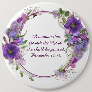Proverbs 31 Woman Christian Purple Flower Wreath 6 Inch Round Button