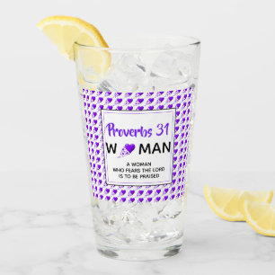 PROVERBS 31 WOMAN Purple Hearts Christian Drinking Glass