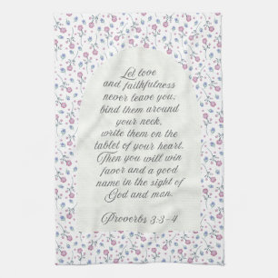 Proverbs 3:3–4 Floral Scripture  Kitchen Towel