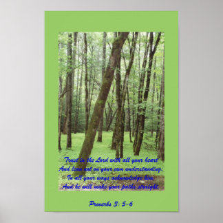 Proverbs 3: 5-6 poster with beautiful green trees