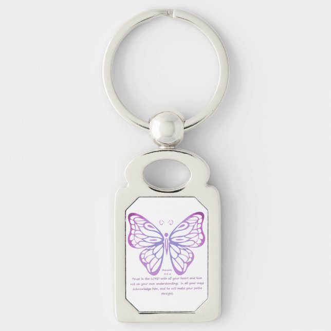Proverbs 3:5,6 Scripture Inspiration Butterfly Keychain (Front)