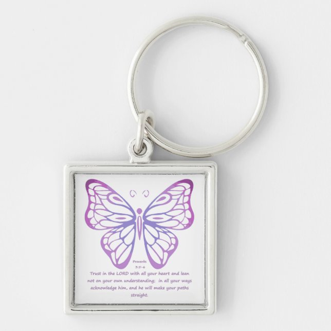 Proverbs 3:5,6 Scripture Inspiration Butterfly Keychain (Front)
