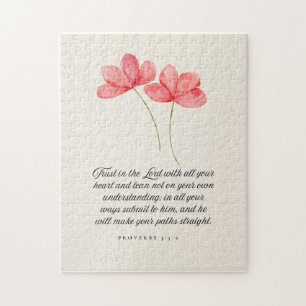 Proverbs 3:5–6 Trust in the Lord Pink Floral Jigsaw Puzzle