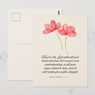 Proverbs 3:5–6 Trust in the Lord Pink Floral Postcard