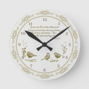 Proverbs 3:5-6 Wall Clock with Birds, Flowers