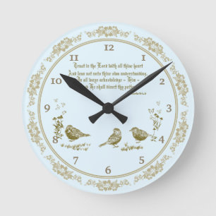 Proverbs 3:5-6 Wall Clock with Birds, Flowers
