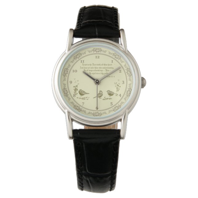 Proverbs 3:5-6 Womens Watch with Birds, Flowers (Front)