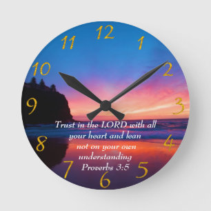 Proverbs 3:5 beautiful Ocean and the Sky  Large Cl Round Clock