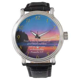 Proverbs 3:5 beautiful Ocean and the Sky Large Cl Watch