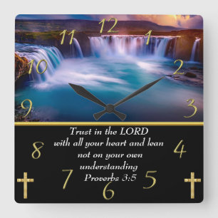 Proverbs 3:5 Christian Faith a waterfall   Square Wall Clock