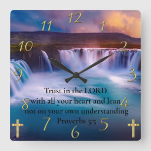  Proverbs 3:5 Gold Christian Faith Prayer  Square Wall Clock