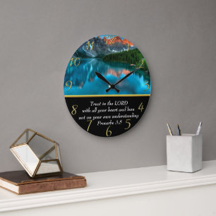 Proverbs 3:5 moutain lake large clock