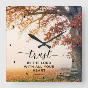 Proverbs 3:5 Trust in the Lord with all your Heart Square Wall Clock