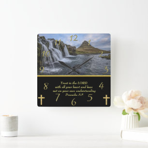 Proverbs 3:5 waterfalls in valley  square wall clock