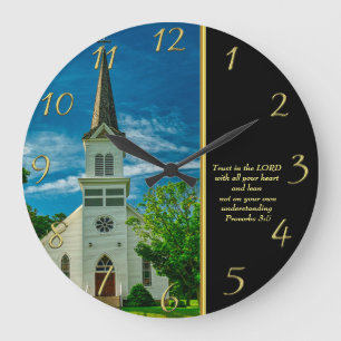 Proverbs 3:5 White Church  Large Clock