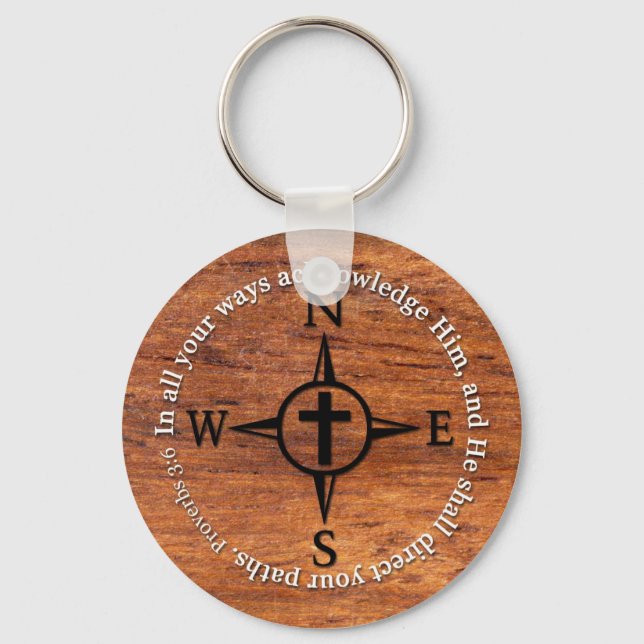 Proverbs 3:6 Direct Your Paths Bible Verse Compass Keychain (Front)