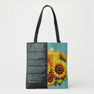 Proverbs 3 Bible Verse With Sunflower Candle Tote Bag