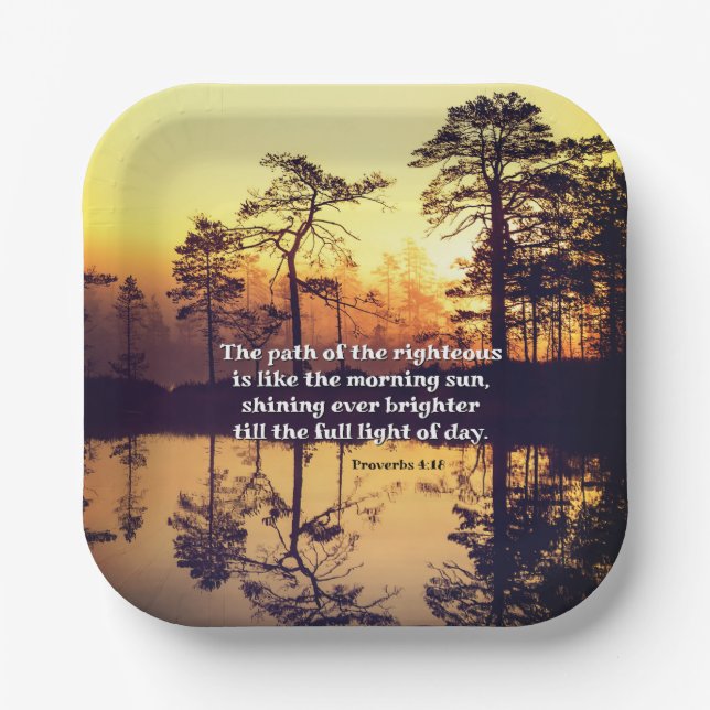 Proverbs 4:18 Path of the Righteous Bible Verse Paper Plate (Front)