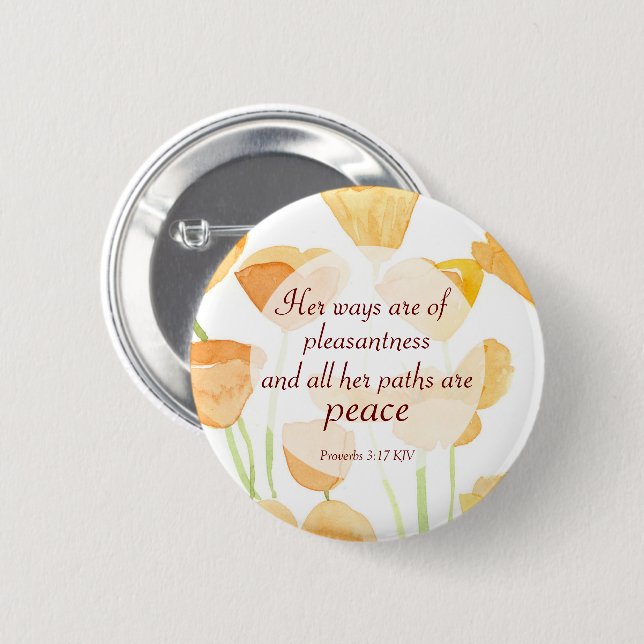 Proverbs Bible Scripture California Poppies 2 Inch Round Button (Front & Back)