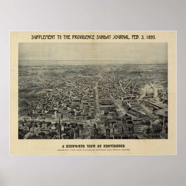Providence Rhode Island 1894 Antique Panoramic Map Poster (Front)