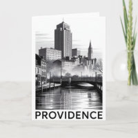 Providence Rhode Island Black White Woodcut