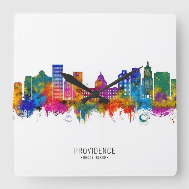 Providence Rhode Island Skyline Square Wall Clock (Front)