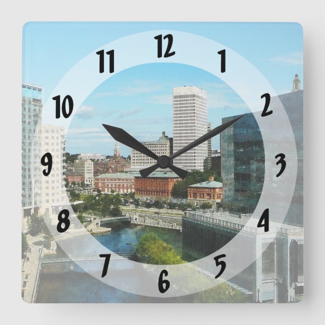Providence RI Skyline Square Wall Clock (Front)
